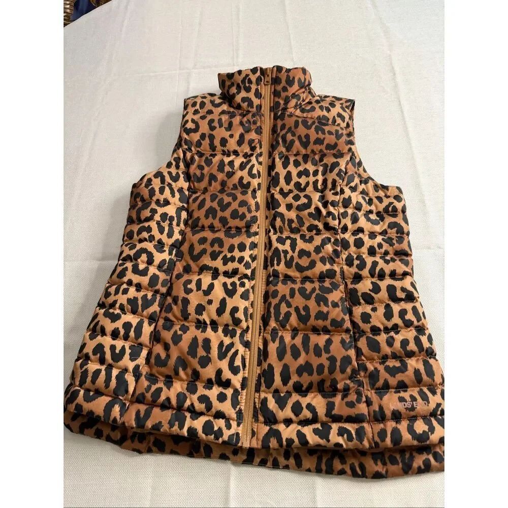 Lands’ End Women’s XS Leopard Print Quilted Puffer Vest Lightweight Full Zip